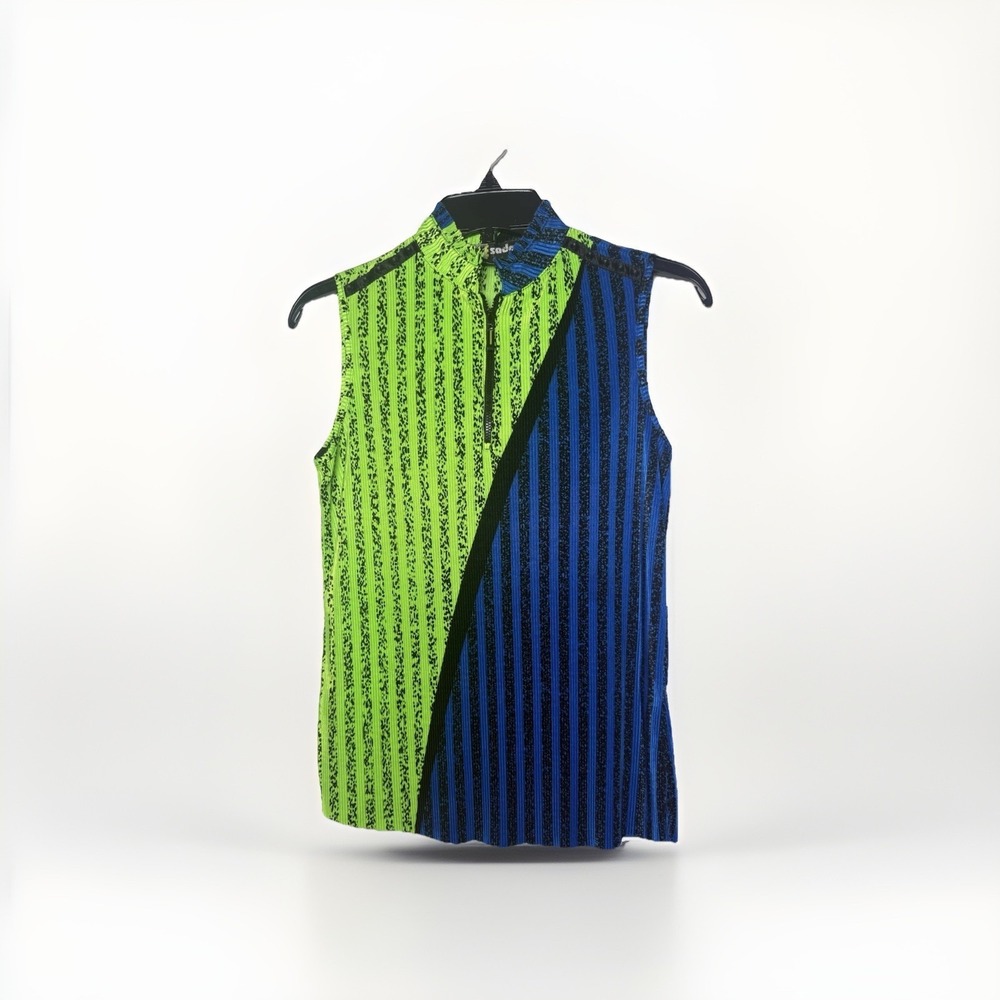 JAMIE SADOCK Top Size S Golf Neon‎ Multi Color Print Zip Front Sleeveless Sport